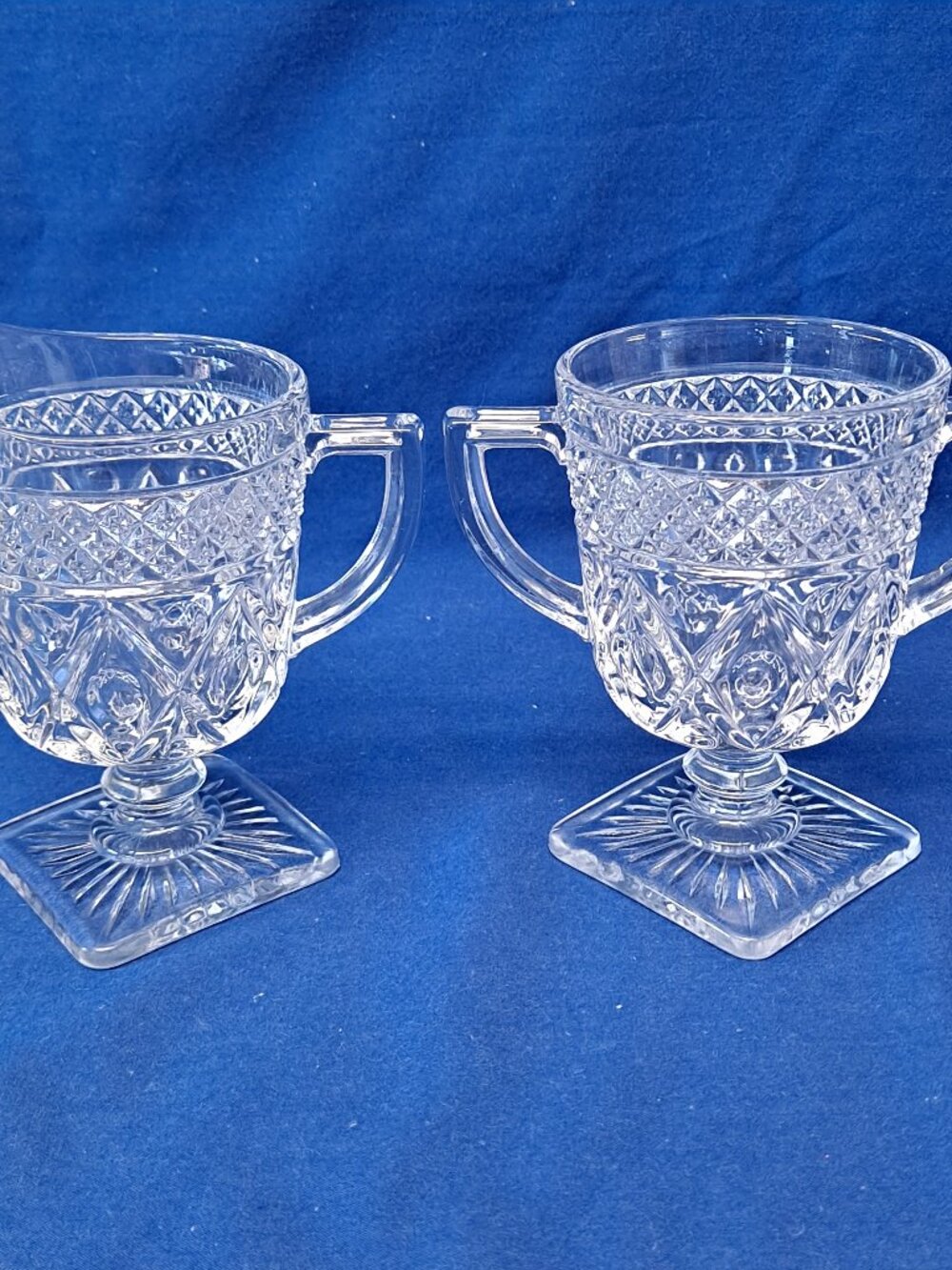 Imperial Glass-Ohio Cape Cod Clear CREAMER & SUGAR BOWL Wafer Stem 4 5/8"